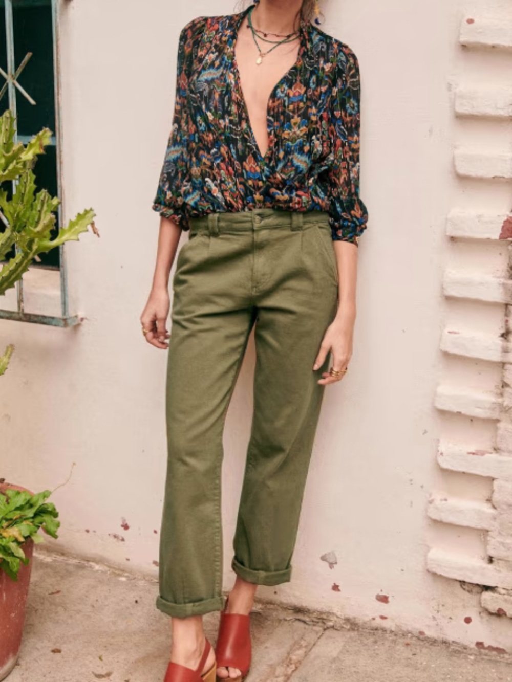 Sezane manu trousers olive green straight leg cropped pants size 38 or 6 USA - Picture 13 of 14